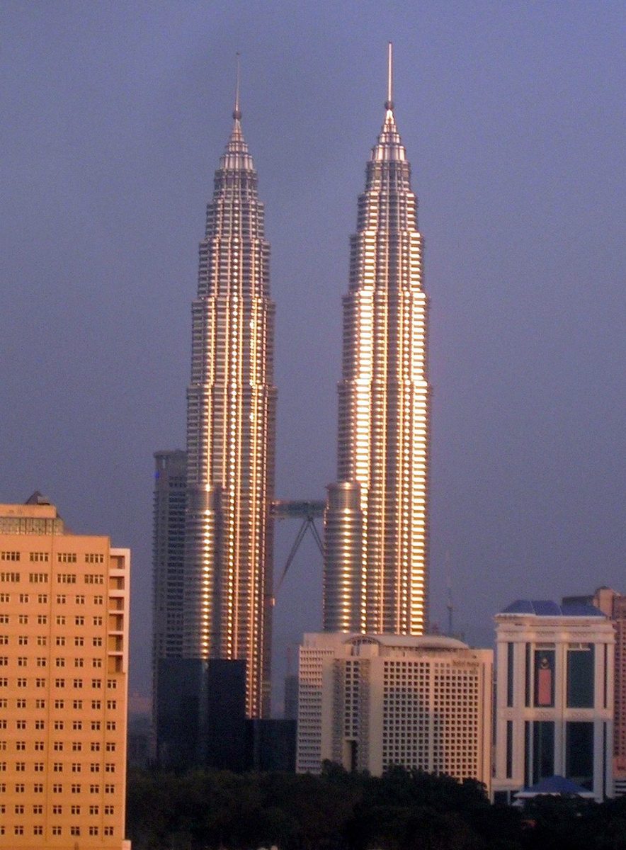 Petronas Twin Towers at sunset near KLCC
